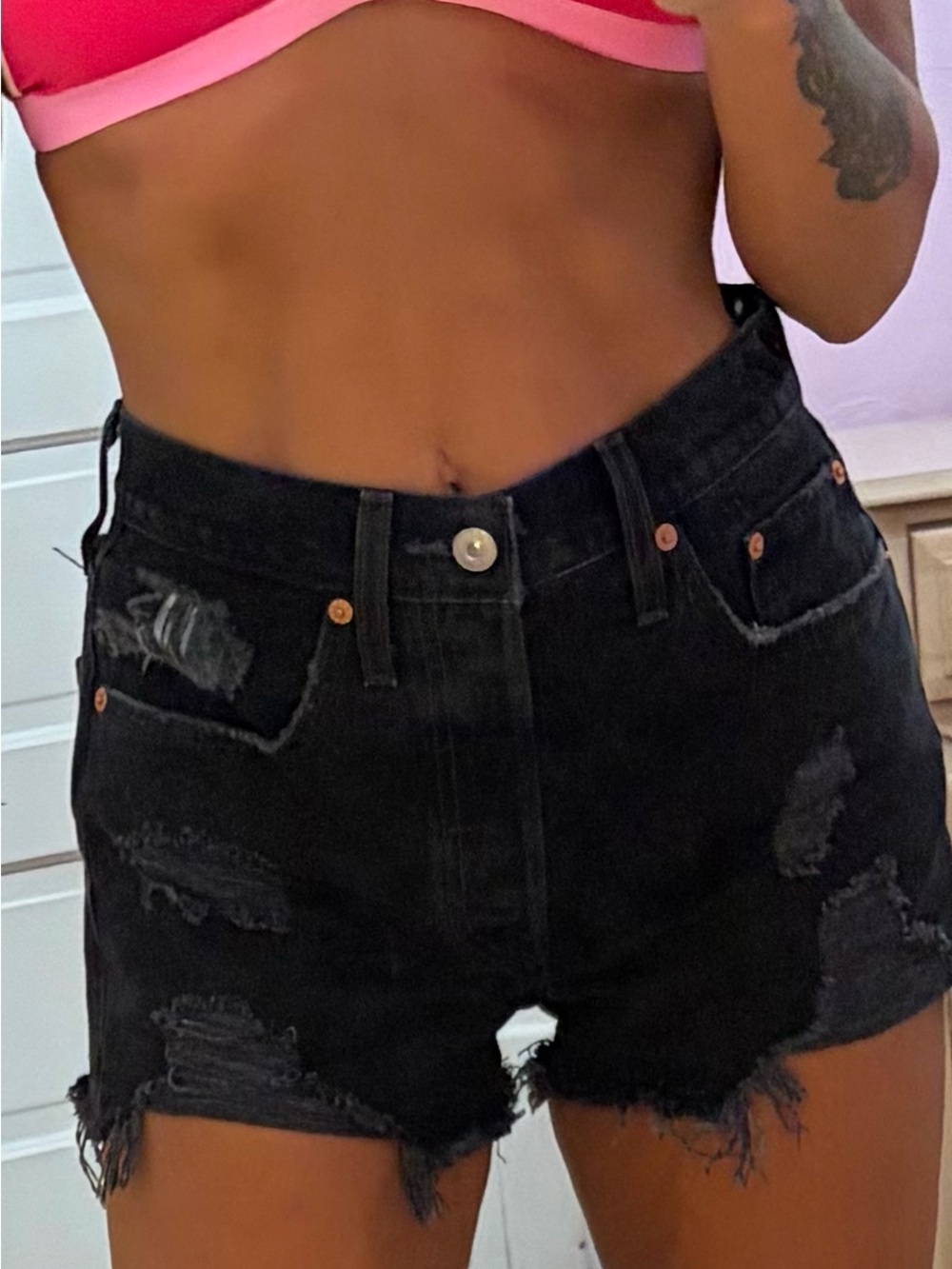 Levi's Black Distressed High-Rise Jean Shorts